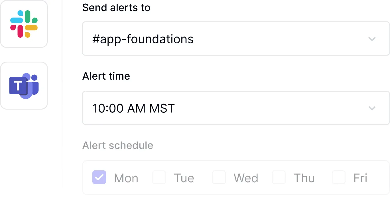 Alert configuration interface for setting gentle nudges on stalled PRs and pending code reviews